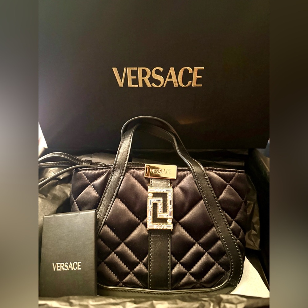 Versace Black Crystal Greca Goddess Bag with Box - Picture 3 of 6